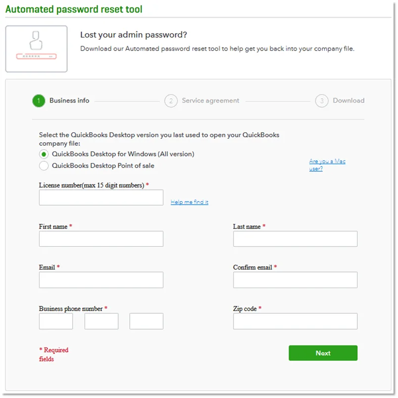 Automated password reset tool