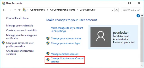 Change User Account Control settings
