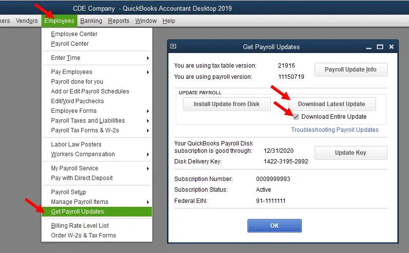 QuickBooks Payroll Tax Table Update