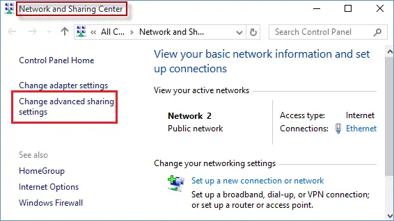 Change advanced sharing settings