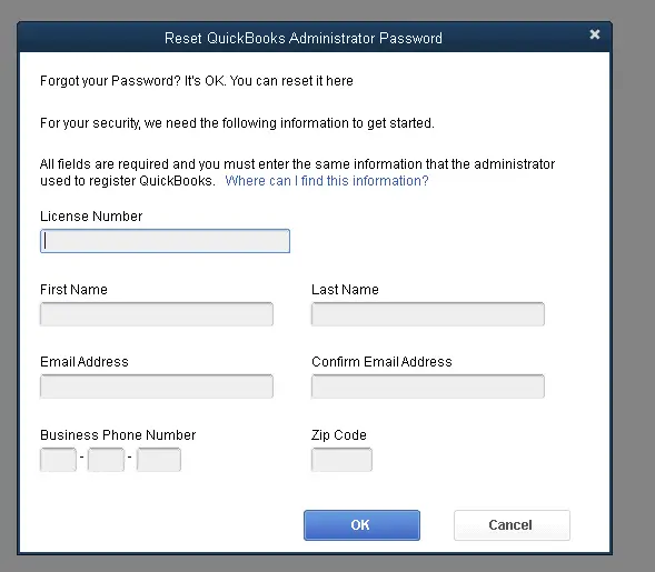 reset QuickBooks administrator password