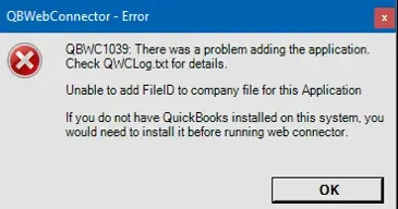 QuickBooks Web Connector Error QBWC1039