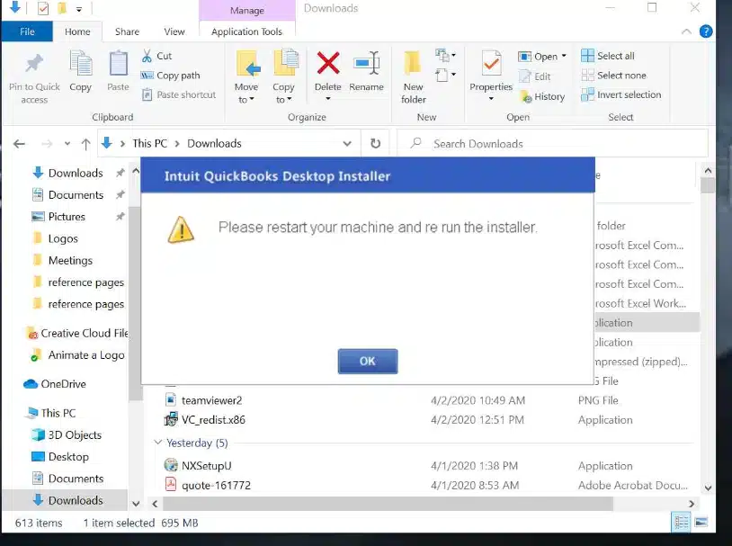 QuickBooks Requires That You Reboot